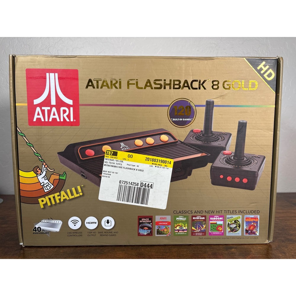 Atari Flashback 8 Gold HD Console 120 Games 2 Wireless Controllers 40th Anniv